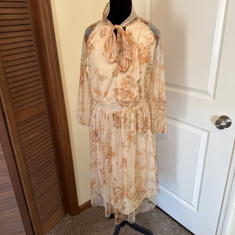 Candalite Sheer Floral Print Midi Dress‎ Size Medium Fairycore Romantic NWT